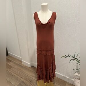 Lux y2k drop waist rose color ruffle boho Sleeveless Maxi Dress size small